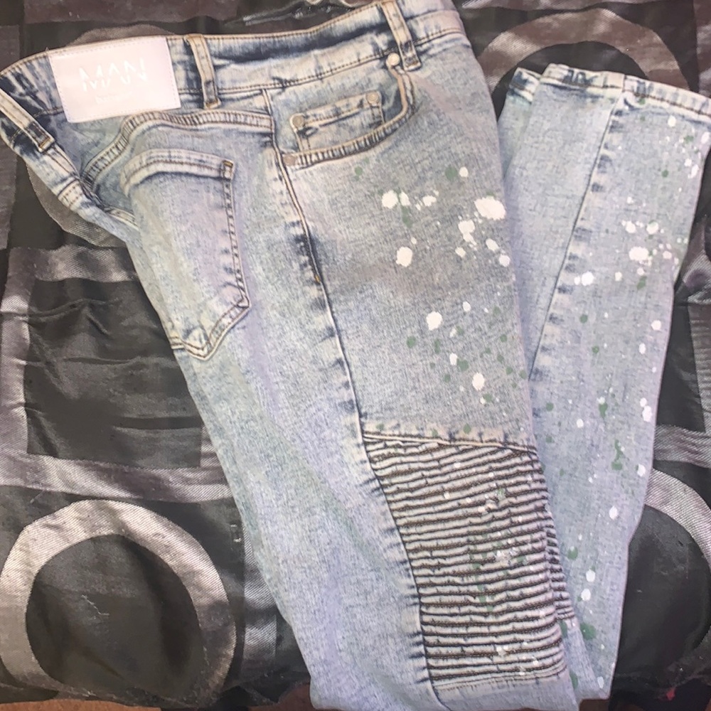 BoohooMan custom jeans ! Men size 30 *green-white